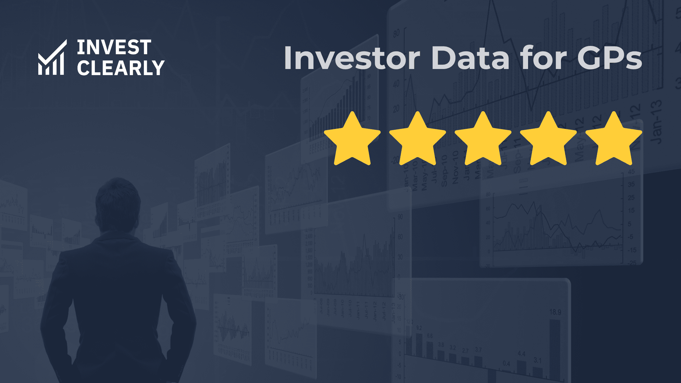 image with dark background and 5 starts that says "investor data for GPs"